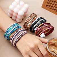 Pulsera Bohemia Vintage De Cuero Genuino Para Mujeres Y Hombres Hecha a Mano Con Cierre Magnético Ancho Joyería De Moda - details 0
