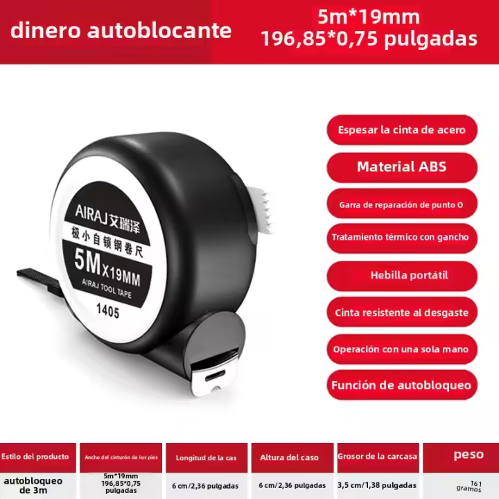 AIRAJ Cinta Métrica De Precisión Alta 3.5m Resistente Al Desgaste Y Caídas Cinta De Acero Portátil Para Trabajos De Bricolaje En Madera - 1