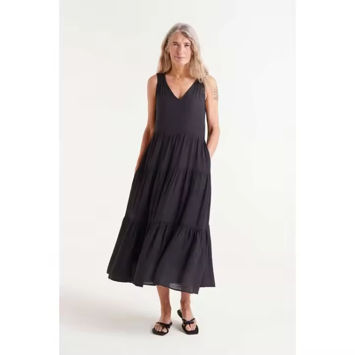 Vestido midi sin mangas fluido negro, Compañía Fantástica - 1