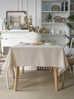 Mantel Rectangular De Lino Universal Para Todas Las Estaciones Color Sólido Beige Con Borde Vintage Para Decoración De Boda Y Cocina Estilo Rústico - details 0
