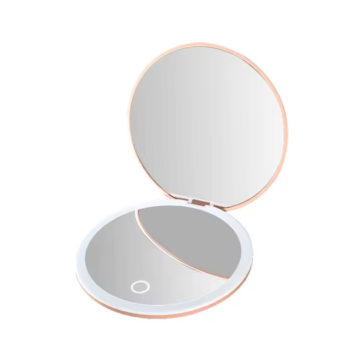Espejo De Maquillaje Plegable Compacto Con Luz LED Recargable Pequeño Y Portátil Doble Cara Espejo Cosmético Para Mujeres - 1