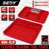 EasySpeed Bandejas de Silicona Antideslizante Pack 2 Unidades para Taller Bricolaje, Organizador de Herramientas Taller con Compartimentos para Puntas Destornillador y Llaves de vaso,, Antiestático Flexible, Bandeja Metálica Imantada, Ideal Bricolaje - details 1