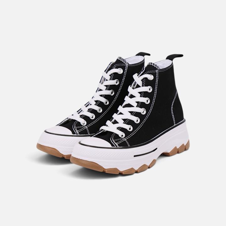 Zapatillas Botín Lona Mujer Plataforma Gruesa Cordones