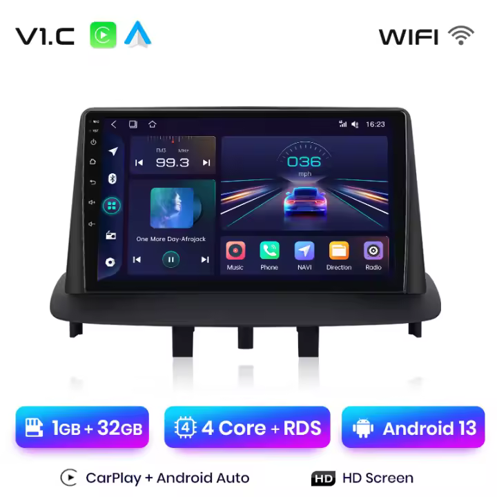 Junsun Android 13 Radio para Renault Megane 3 Fluence Samsung SM3 2008 2009 2010 2011 2012 2013 2014 de Coche con Chip Qualcomm de 8 Núcle de Coche con Chip Qualcomm de 8 Núcleos CarPlay Inalámbrico Autorradio Estéreo Pantalla HD Multimedia - 1