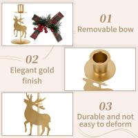 Candelabros de reno con decoración de lazo navideño, juego de 2 candelabros dorados, centros de mesa decorativos con candelabros de ciervo - details 4