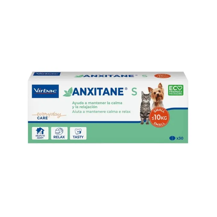 VIRBAC - Anxitane S (30 Comprimidos) - Alimento complementario Natural para Ayudar a calmar a tu Gato y Perro de Raza Pequeña (&lt;10 kg) - 1