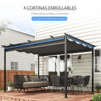 Outsunny Pérgola de Jardín 4x3 m Cenador para Exterior con Techo Retráctil 4 Cortinas Enrollables de Poliéster y Marco de Metal para Patio Terraza - details 4