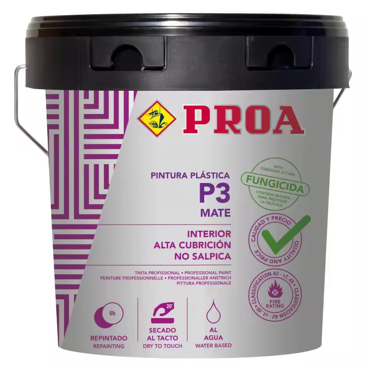 Pintura interior mate P3. 15L. Gran cubricion. Paredes Techos 23 kg. PROA. - 1