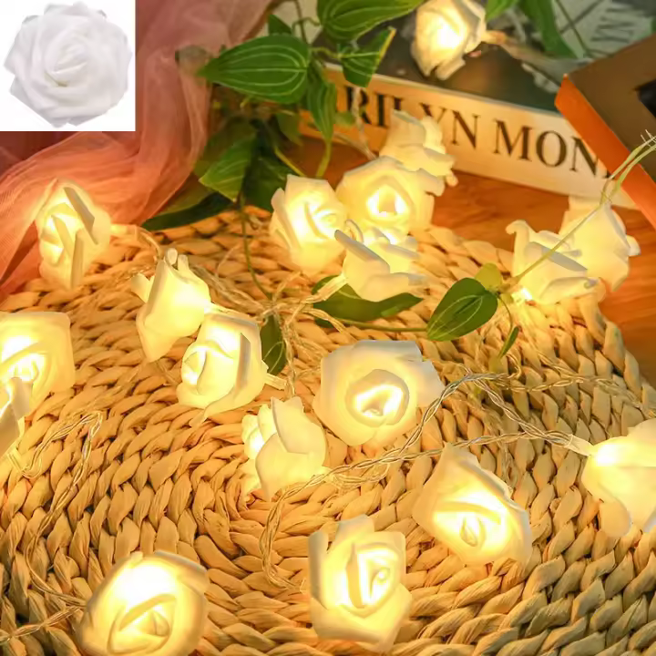 1Pack 10/20 Led Luz De Flores Blancas En Forma De Rosas Operadas Con Batería Para Decoraciones De Fiesta De Cumpleaños Boda Y San Valentín En Casa - 1