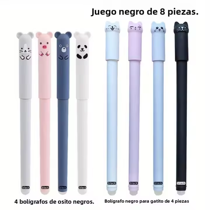 Bolígrafo De Gel Creativo De Gato Oso Animal Borrable 0.5mm Tinta Azul/Negra Suministros Escolares Y De Oficina Con Recarga Y Eraser Mágico - 1