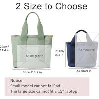 Canvas Handmade Tote Bag with Compartments and Zipper, Women's College School Work Travel Multifunctional Shoulder Bag Green - Smal - details 0