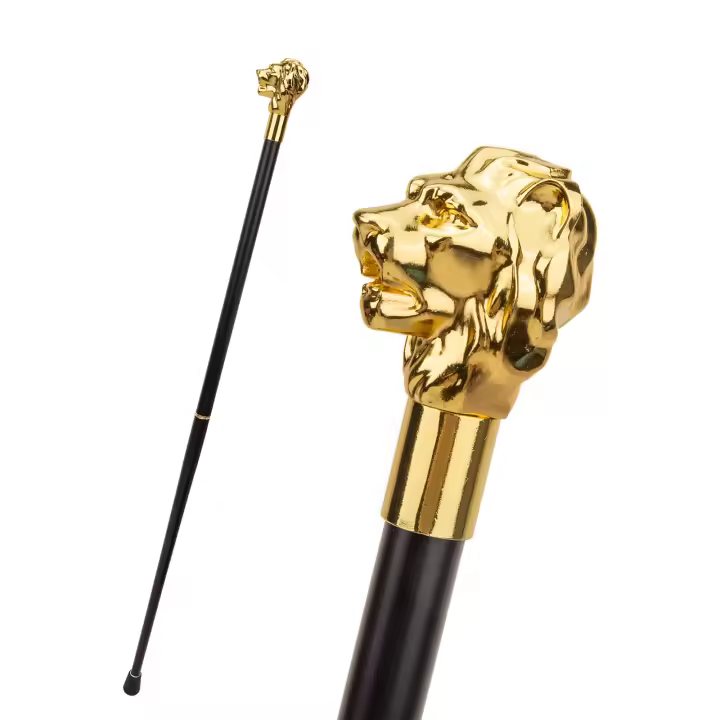 Bastón De Moda Con Manija De Cabeza De León Dorada Elegante Y Decorativa Para Fiesta 93cm Material De Acero Con Punta De Goma - 1