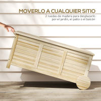 Outsunny Baúl de Almacenaje Exterior 185L Arcón de Jardín de Madera Impermeable con Tapa Abrible 2 Ruedas Cuerdas de Lino Bisagras Metálicas y Forro Interno 110x50x50 cm Natural - details 4