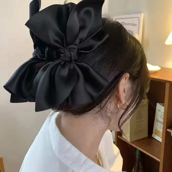 Grande Pinza Para El Cabello Con Lazo Nueva Moda Color Sólido Negro Herramientas De Estilo Para Mujer Y Niñas Accesorios De Cabello - 1