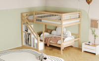 140*200, Escalera with mantimiento, Barandillas Altas, Cuna, Cama Juvenil, Somier de Madera Maciza, Colour Madera - details 0