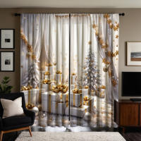 2pcs Cortinas De Lujo Estilo Dorado Soporte Digital HD Color Blanco Decoración De Hogar Para Sala De Estar Y Dormitorio - details 4