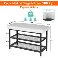 ALLINLIFE Banco Zapatero, Banco tapizado para Zapatos, con cajón, 2 Filas para 6 Pares de Zapatos, Estructura de Acero, Industrial,Cojines de asiento blandos， Marrón Rústico y Gris,Blanco,Naranja - details 4