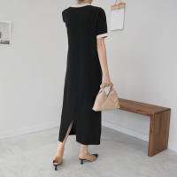 Vestido Largo De Punto Vintage De Verano Para Mujer REALEFT Con Estampado Mixto Cuello Redondo Manga Corta Estilo Casual Ajuste Suave - details 2