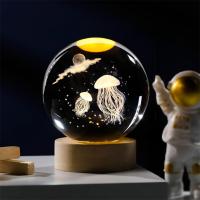 Lámpara De Noche De Cristal De Medusa En Forma De Bola Con Base De Madera Y USB Crear Ambiente Festivo Luz LED De Bajo Consumo - details 2