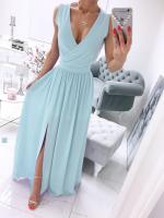 Vestido De Mujer Elegante Verano Casual Sin Mangas V-Neck Color Sólido Túnica Con Abertura En La Pierna Moda Frecuente - details 2