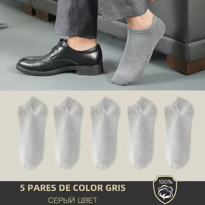 Calcetines De Algodón HSS Para Hombre 5 Pares/lote Calcetines Veraniegos Finos Y Transpirables Sin Mostrar Para Estudiantes Tallas 38-44 Color Negro - 1