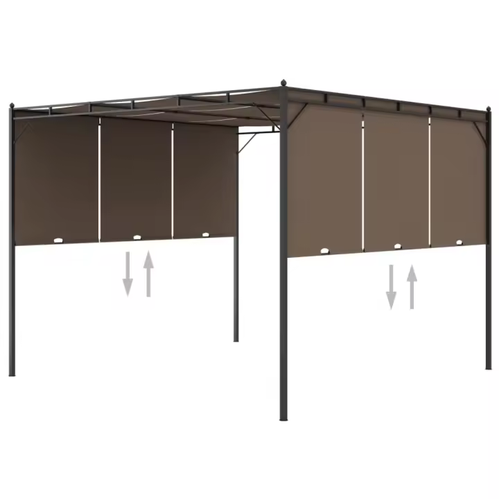 vidaXL Cenador de Jardín con Cortina Lateral Gris Taupe Pérgola Dimensiones 3 x 3 x 2.25 m, 4 x 3 x 2.25 m - 1