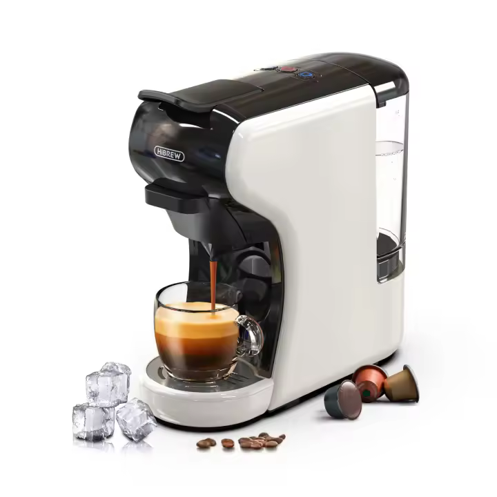 HiBREW Cafetera de cápsulas H1A, cafetera multicápsulas 4 en 1, compatible con cápsulas DG/Nes/ESE/café molido, Parada automática, Modos de café caliente y frío, Espresso perfecto, Negra - 1