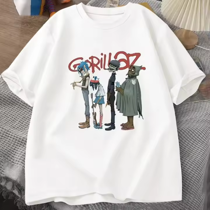 Camiseta Gorillaz PUNK ROCK Para Hombres Y Mujeres Algodón Corto Estampado Vintage Y2K Camiseta De Verano Cómoda Y Transpirable - 1