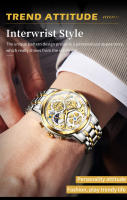 Reloj De Pulsera Para Hombre OLEVS Lujo Impermeable Cuarzo Estilo Esqueleto Dorado 24 Horas Día Noche Resistente Al Choque Y Luz - details 3