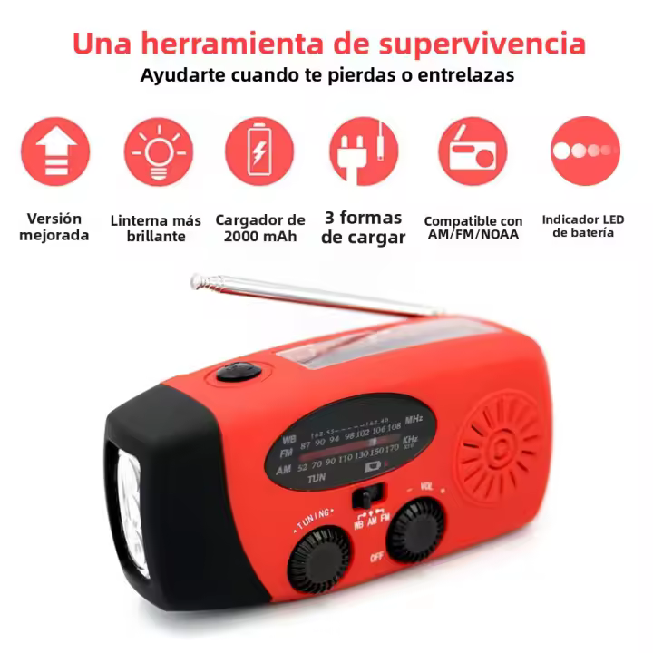 Multifuncional Portátil Radiófono Con Manivela Solar Y USB FM/AM/WB Radio De Emergcia ConLintern Y Banco DE LA Energía Resistente Al Agua - 1