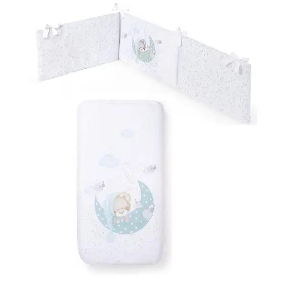 INTERBABY SET DE 2 PIEZAS FUNDA NORDICA CON RELLENO + CHICHONERA  BEAR SLEEPING GRIS/ VERDE/AZUL/ROSA - 1