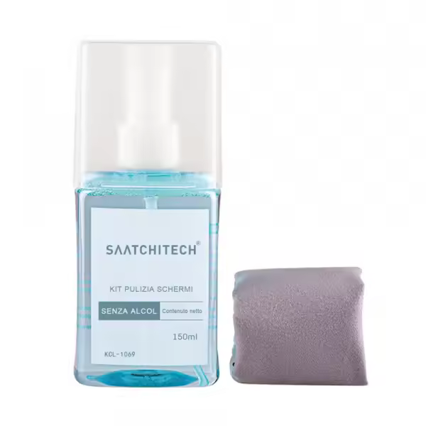 Saatchitech Kit de Limpieza para Pantallas | 150ml | Paño Microfibra | Elimina Huellas y Manchas | Sin Pulverizado | Aroma Lavanda | Sin Alcohol | Para Superficies Delicadas - 1