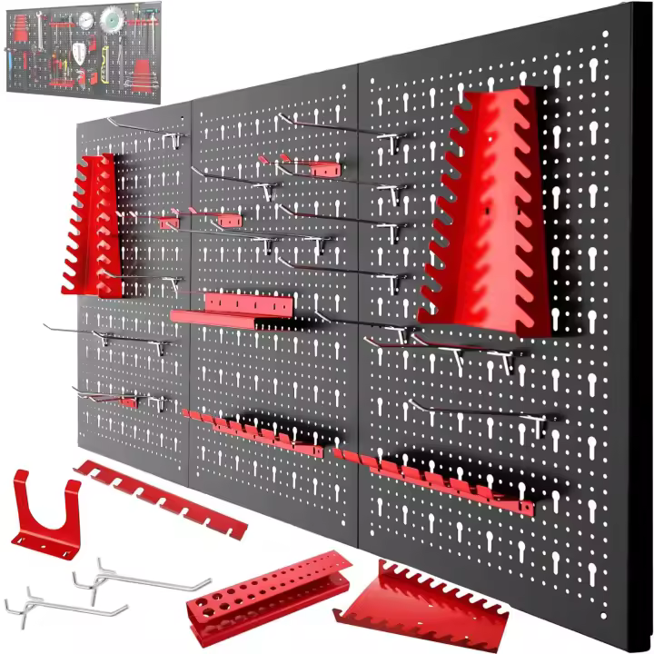 JOMAFA - Panel para Herramientas de Metal 1200 x 600 mm con accesorios para colgar herramientas, 28 piezas - 7094 - 1