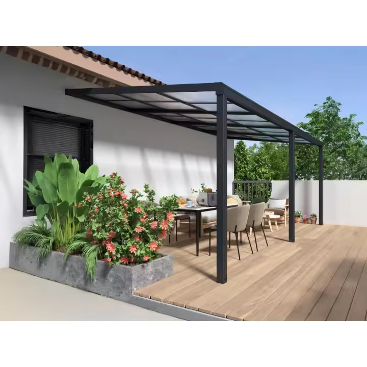 Vente-unique - Pérgola adosada con techo corredizo - 18 m² - antracita - IZEDA - 1