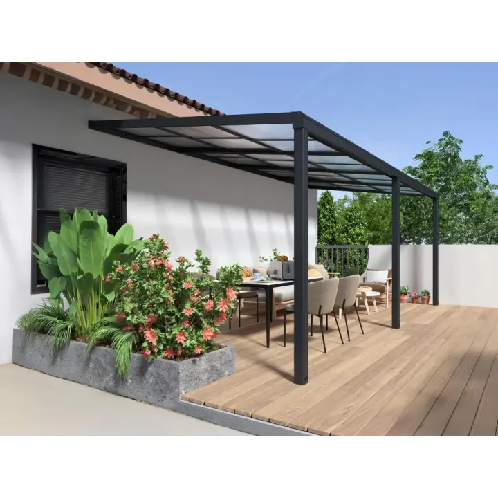 Vente-unique - Pérgola adosada con techo corredizo - 18 m² - antracita - IZEDA - 1
