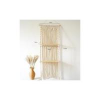 Tapiz de pared, Estante de pared tejido Decoración de pared de madera Estante de almacenamiento colgante flotante Cuerda de algodón bohemio - details 1