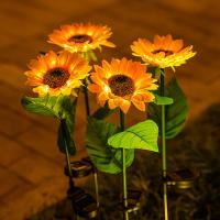 1pc Luz De Girasol Solar Con 3 Cabezas Palillo De Jardín Decorativo Impermeable LED Para Patio Jardín Yard - details 1