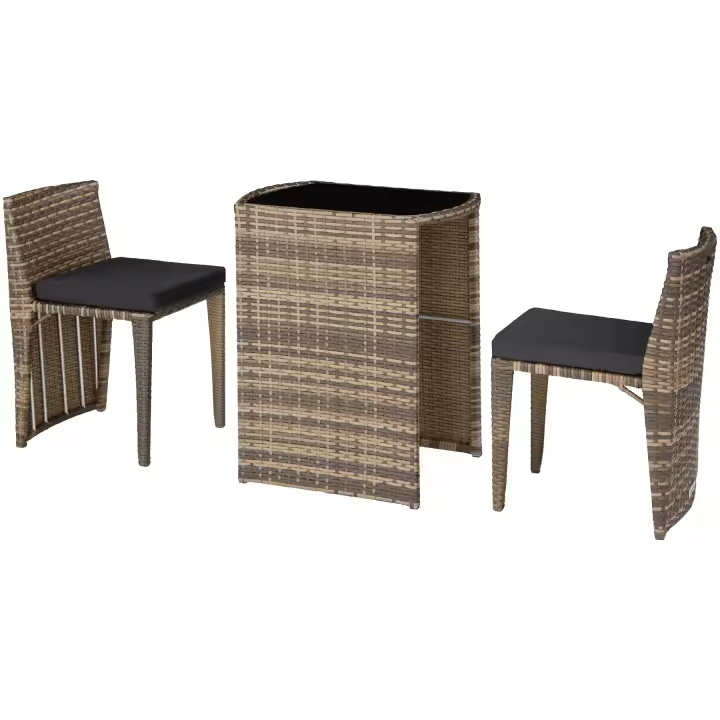 Tectake - Conjunto de ratán y aluminio Bistró Hamburgo  Muebles de Exterior impermeables de diseño elegante  Fino trenzado de poliratán resistente  Cojines cómodos e impermeables - 1