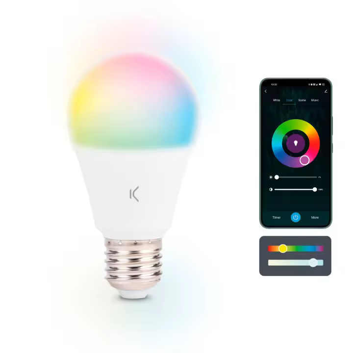 Bombilla inteligente SmartLED E27 KSIX, 9W equivalente 60W, 806 lm, App + Compatible Alexa, Google Home y Siri, RGB + CCT - 1