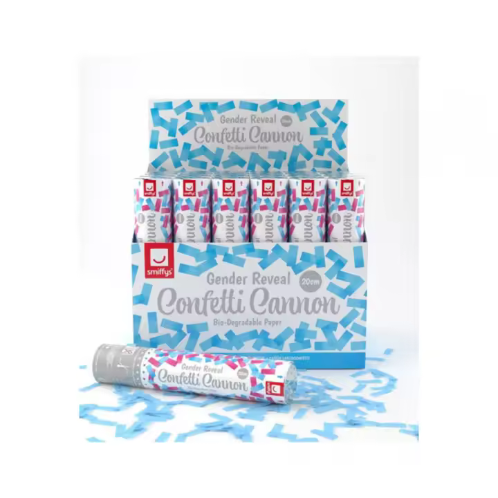 Smiffy's Cañón de Confetti Kabuki Azul Gender Reveal Biodegradable de 20 cm (1 unid) - 1