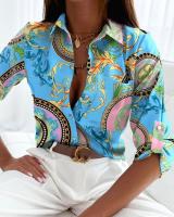 Blusa Elegante Para Mujer Primavera Otoño Con Cuello Bajado Estampado Slim Camisa De Manga Larga Moda Oficina Casual Polyester Cotton - details 41