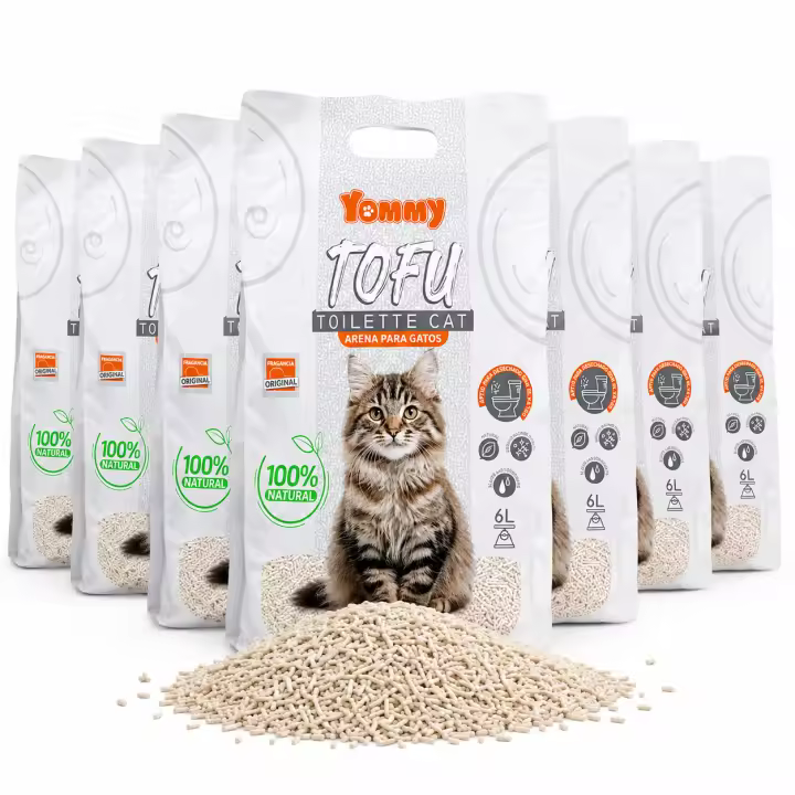 Yommy Arena de Tofu para Gatos – Arena Aglomerante Natural, Biodegradable y Libre de Polvo, Control de Olores, Desechable en el Inodoro – 6 bolsas - 1