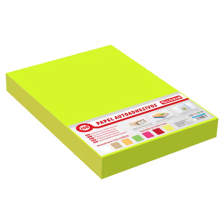 00564-52 Papel autoadehsivo de color amarillo fluorescente A4  21*29.7CM, etiqueta adhesiva para impresoras. - 1