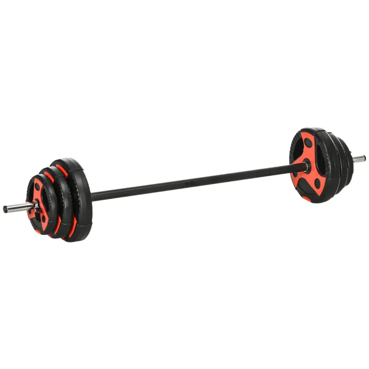 SPORTNOW Juego de Barra de Pesas con Mancuernas Set de Musculación con 6 Discos 1,25 kg 2,5 kg 5 kg para Entrenamiento Culturismo en Gimnasio Casa 140x17x17 cm Negro y Rojo - 1