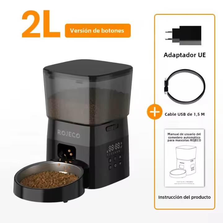 ROJECO Dispensador De Alimentos Automático Para Perros Y Gatos Contenedor De Almacenamiento De Alimentos Para Mascotas Botón Versión Tazón De Comida Para Perros - 1