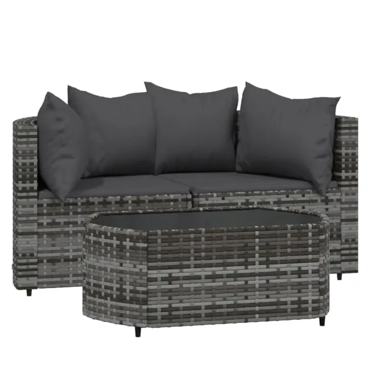 vidaXL Set de muebles de jardín 3 pzas y cojines ratán sintético gris - 1