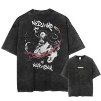 Camiseta Vintage Lavada Anime Demon Slayer Para Hombres Harajuku Oversize Tee Algodón Moda Streetwear Unisex Tops - details 7