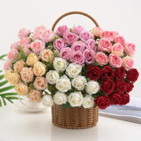 Rosa Artificial De Seda Con Ramo 1PC Flores Artificiales Para Decoración Y Bouquet De Novia 10 Cabezas De Rosas Bellas Y Realistas - details 1