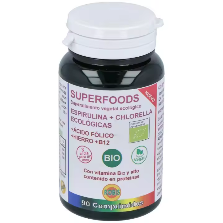 Robis Espirulina+Chlorella +Acido Folico+Hierro+B12 90Comp - 1