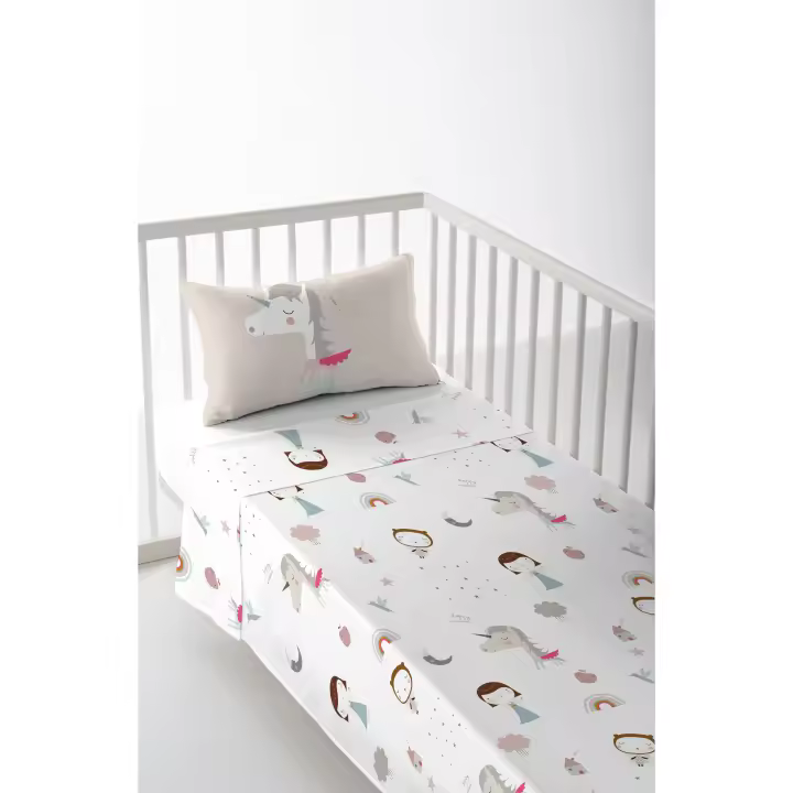 JUEGO DE SÁBANA CUNA/MAXICUNA INFANTIL BEBÉ 100% ALGODÓN UNICORN PINK HACIENDO EL INDIO FABRICADO EN ESPAÑA - 1
